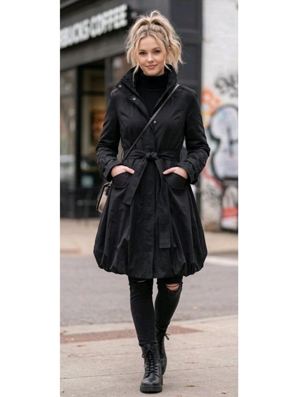 Samuel Dong Small Classic Bubble Dress Trench Coat In Black Capsule Old Money